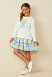 GS0052 Off White Smurfs Love Large Graphic Mix Media Dress Full Body