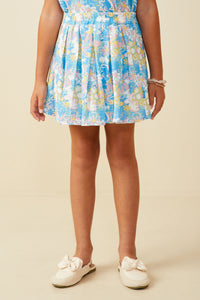 GS0053 Blue Smurfs Floral Smurf Print Pleated Textured Skirt Front