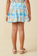 GS0053 Blue Smurfs Floral Smurf Print Pleated Textured Skirt Back