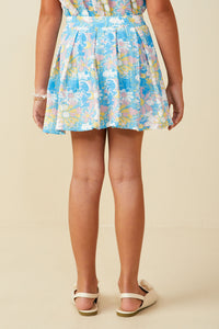 GS0053 Blue Smurfs Floral Smurf Print Pleated Textured Skirt Back