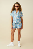 GS0054 Blue Smurfs All Over Love Printed Textured Shirt Pose