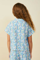 GS0054 Blue Smurfs All Over Love Printed Textured Shirt Back