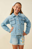 GS0056 Mid Denim Smurfs Smurfette Large Graphic Cargo Denim Jacket Front