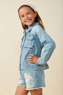 GS0056 Mid Denim Smurfs Smurfette Large Graphic Cargo Denim Jacket Back