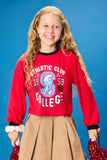 GS0059 Red Smurfs Athletic Club Graphic French Terry Long Sleeve T Shirt Front