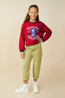 GS0059 Red Smurfs Athletic Club Graphic French Terry Long Sleeve T Shirt Pose