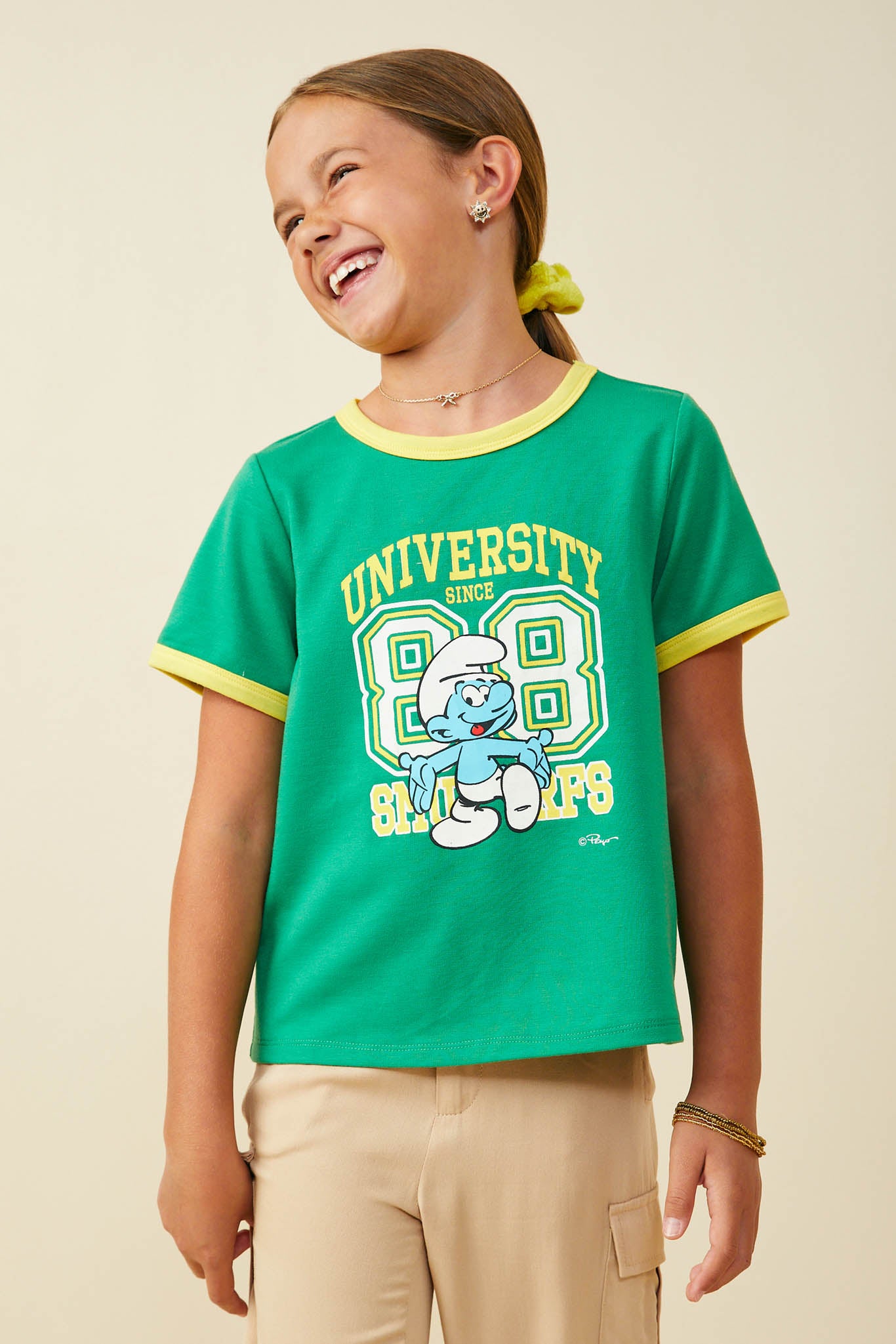 Smurfs University Graphic French Terry Ringer T Shirt