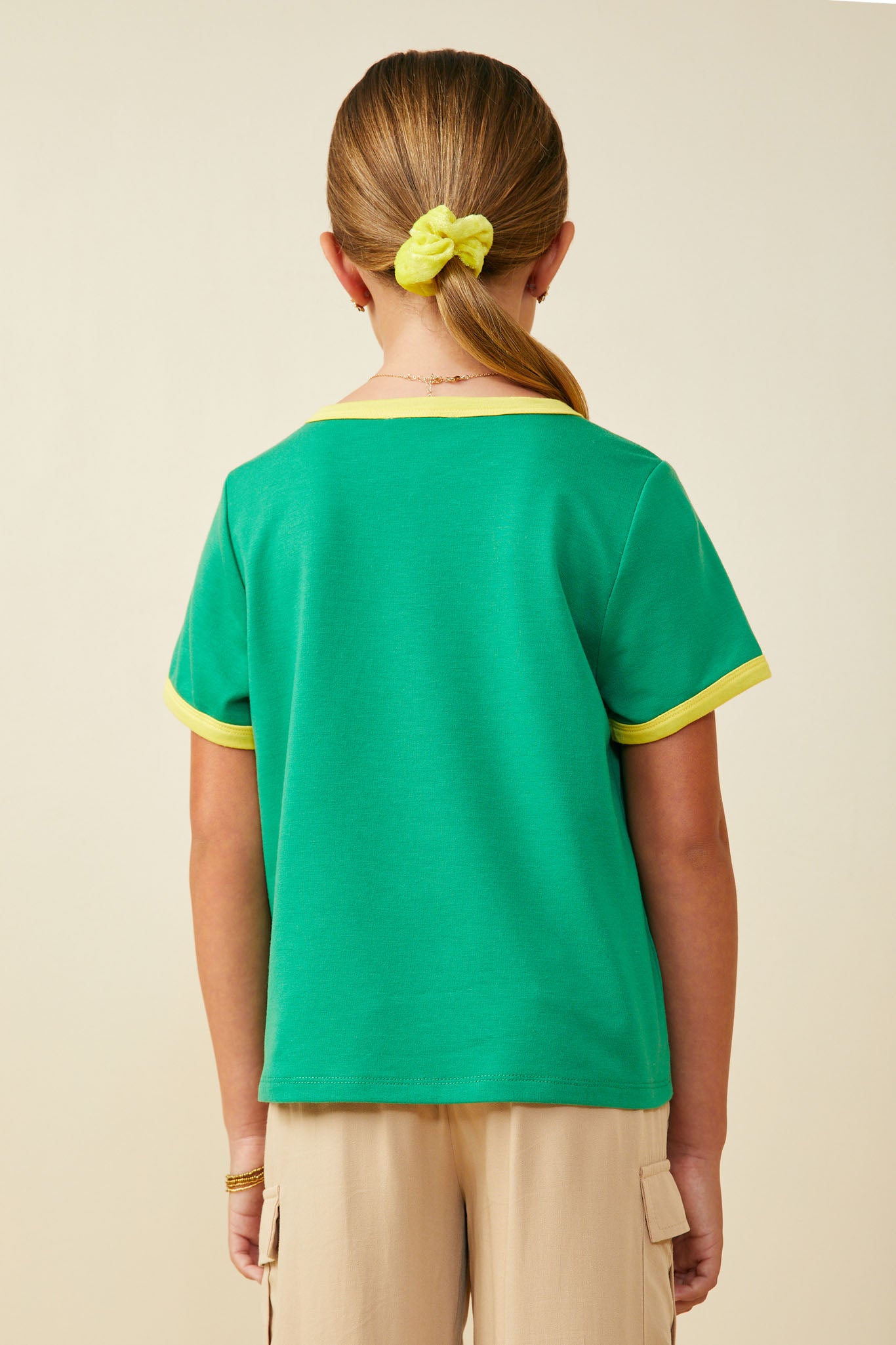 GS0060 Green Smurfs University Graphic French Terry Ringer T Shirt Back