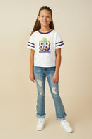GS0061 Purple Smurfs Cheerleader Graphic French Terry Ringer T Shirt Full Body