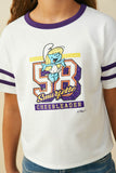 GS0061 Purple Smurfs Cheerleader Graphic French Terry Ringer T Shirt Detail