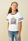 GS0061 Purple Smurfs Cheerleader Graphic French Terry Ringer T Shirt Front
