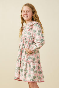 GS0062 Pink Girls Smithsonian Shin Bijutsukai Contrast Piped Dress Side