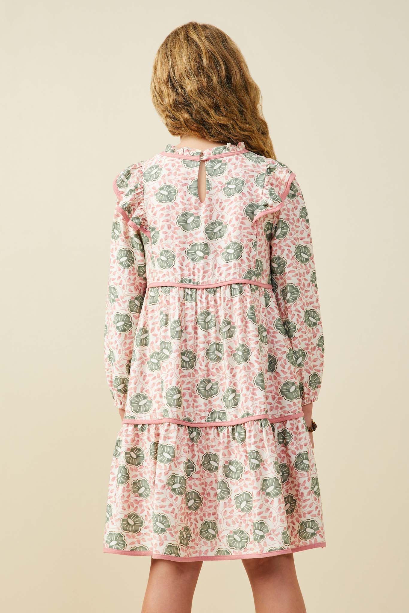 GS0062 Pink Girls Smithsonian Shin Bijutsukai Contrast Piped Dress Back