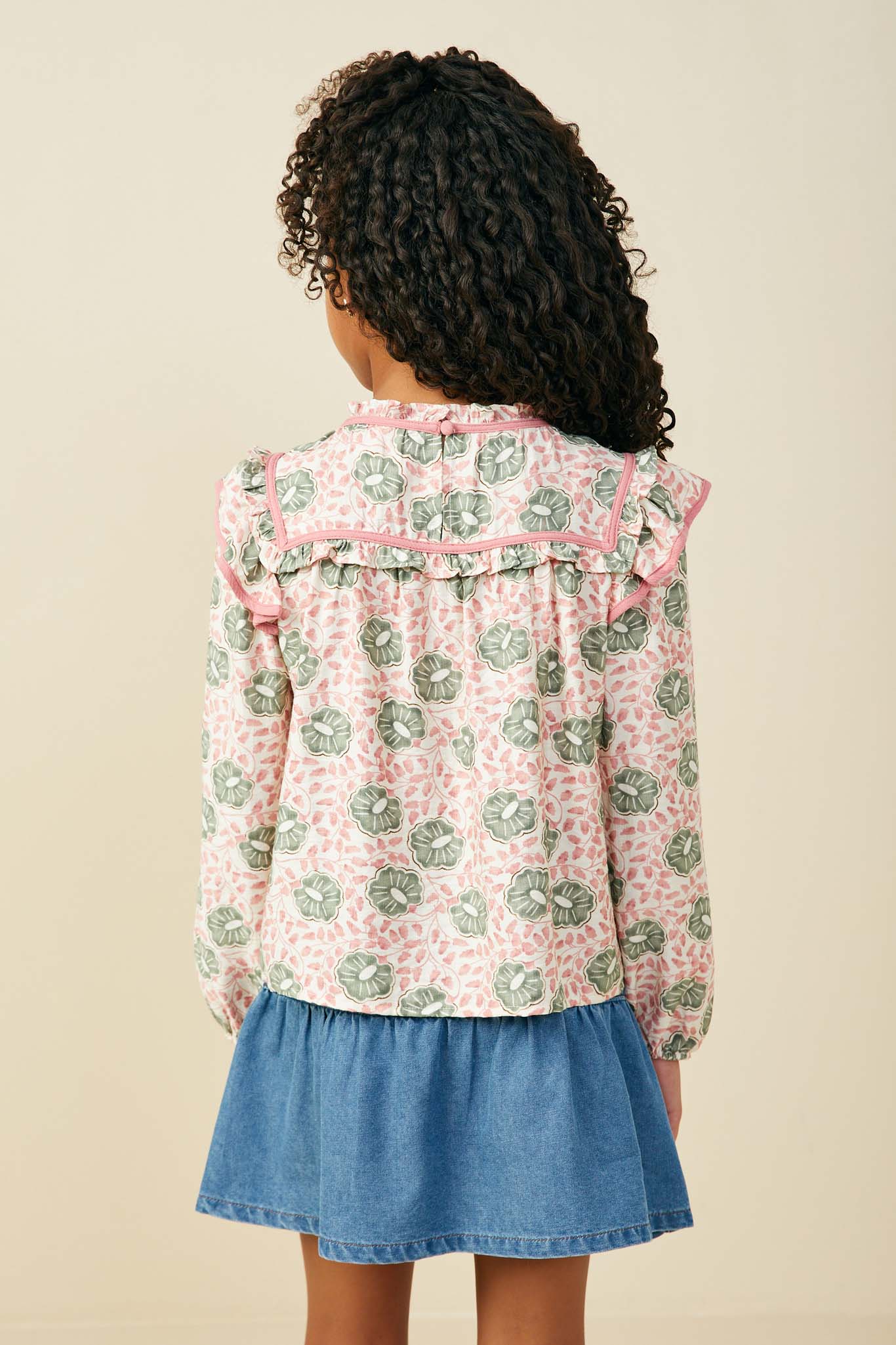 GS0063 Pink Girls Smithsonian Shin Bijutsukai Ruffle Detail Top Back