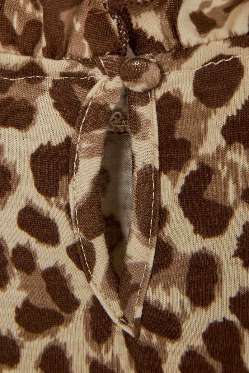 GY1083-Taupe Leopard Ruffle High Neck Top Detail