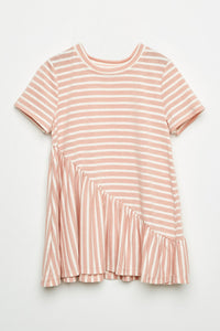 GY1117 Mauve Girls Ruffle Striped Tunic Top Flat Front