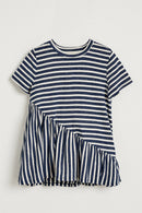 GY1117-NAVY Ruffle Striped Tunic Top Detail