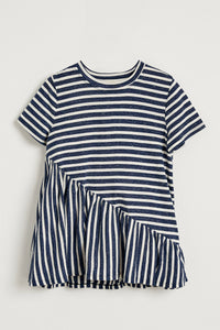 GY1117-NAVY Ruffle Striped Tunic Top Detail