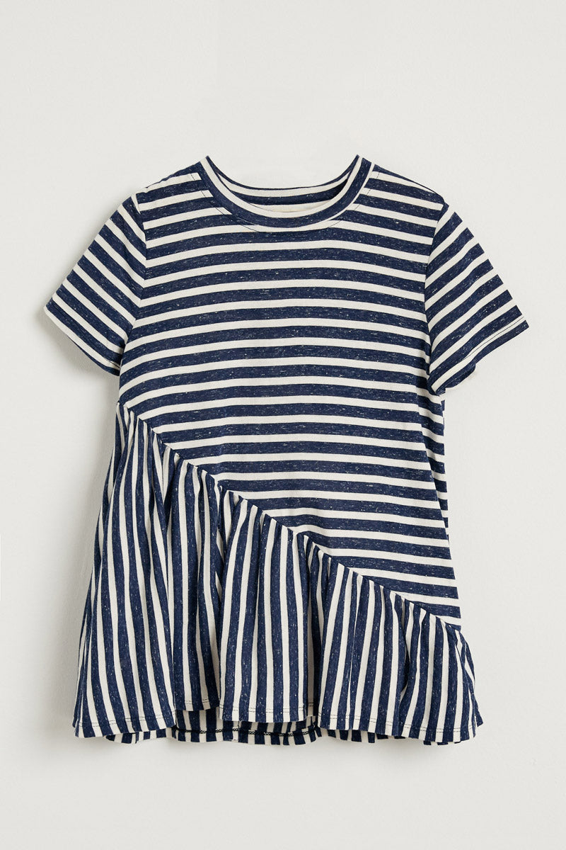 GY1117-NAVY Ruffle Striped Tunic Top Detail