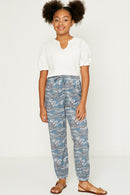 GY1121 Grey Girls Piped Camo Knit Joggers Full Body