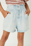 Gy1130 Light Denim Girls High Waist Pleated Denim Shorts Detail