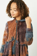 GY1152 Rust Mix Girls Long Sleeve Baby Doll Zip Up Hoodie Close Up