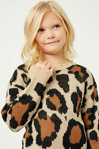 GY1165 Leopard Girls Distressed Knit Leopard Sweater- Front