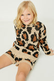GY1165 Leopard Girls Distressed Knit Leopard Sweater- Sit Down Pose