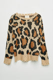GY1165 Leopard Girls Distressed Knit Leopard Sweater- Flat Front