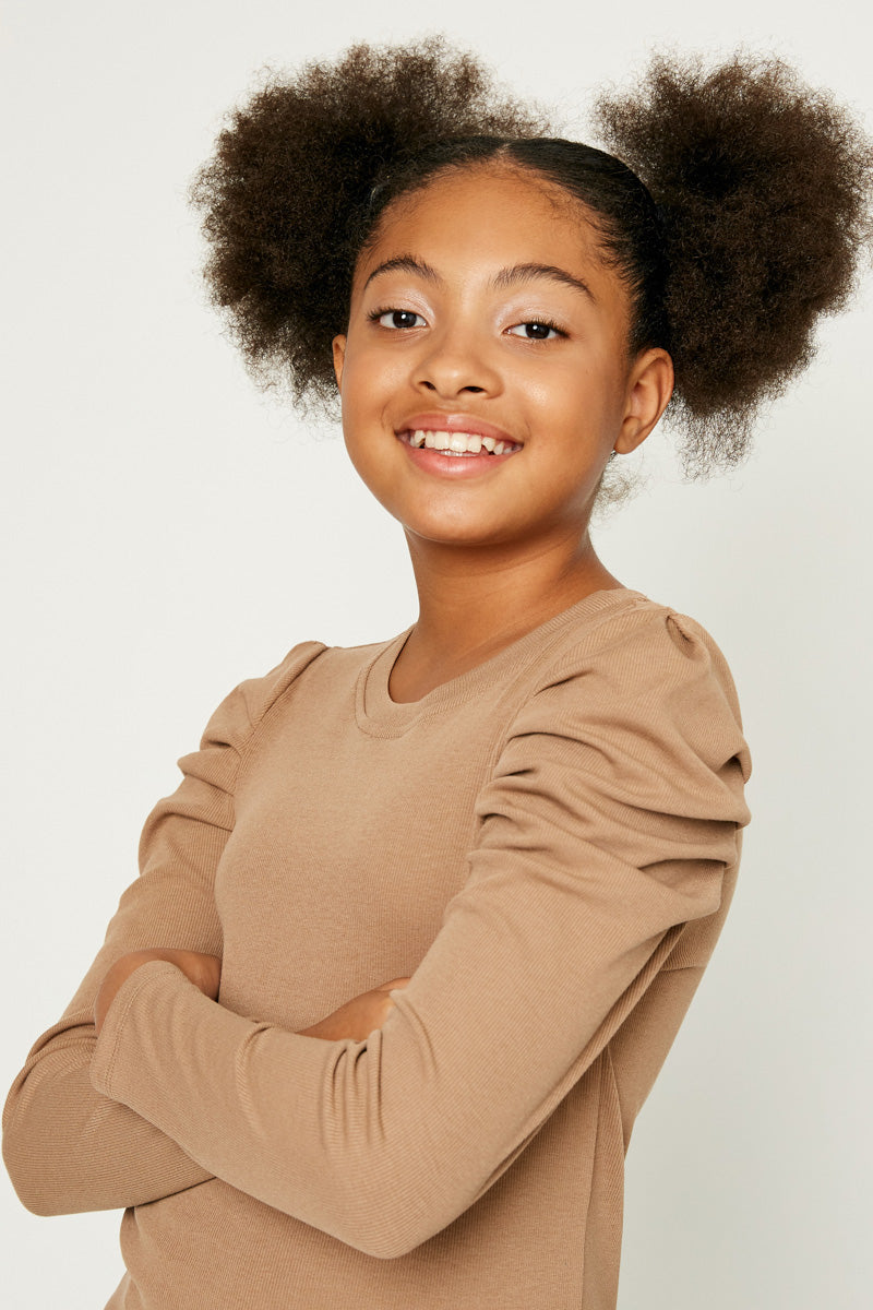 Pleated Puff Shoulder Long Sleeve for Girls – Hayden Girls