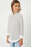 GY1220 WHITE Girls Ribbed Striped Hoodie Detail