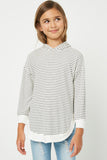 GY1220 WHITE Girls Ribbed Striped Hoodie Front