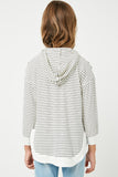 GY1220 WHITE Girls Ribbed Striped Hoodie Back