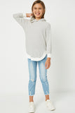 GY1220 WHITE Girls Ribbed Striped Hoodie Full Body