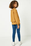 GY1254 Camel Girls Tiered Pleated Shoulder Long Sleeve Top Back