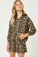 GY1265 Taupe  Leopard Print V Neck Hoodie Front