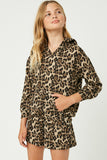 GY1265 Taupe  Leopard Print V Neck Hoodie Front