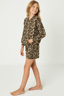 GY1265 Taupe  Leopard Print V Neck Hoodie Side