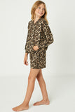 GY1265 Taupe  Leopard Print V Neck Hoodie Side