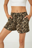 GY1266 Taupe Leopard Print Drawstring Shorts Front
