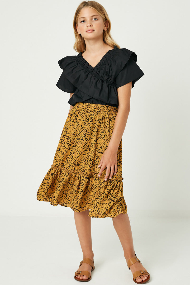 Dotted Tiered Midi Skirt