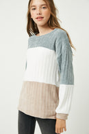 GY1297 CREAM MIX Girls Chunky Knit Colorblock Top Front