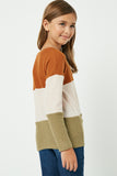 GY1313 Taupe Girls Waffle Knit Colorblock Tie Top Back