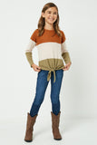 GY1313 Taupe Girls Waffle Knit Colorblock Tie Top Full Body