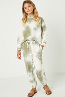 GY1331 Olive Girls Tie Dye Knit Joggers Full Front