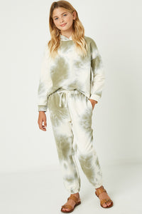 GY1331 Olive Girls Tie Dye Knit Joggers Full Front