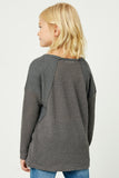 GY1337 Charcoal Girls Waffle Long Sleeve Top Back