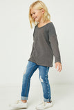 GY1337 Charcoal Girls Waffle Long Sleeve Top Side