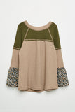 GY1340 Taupe Girls Floral Colorblock Raglan Top Flat Front