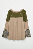 GY1340 Taupe Girls Floral Colorblock Raglan Top Flat Back